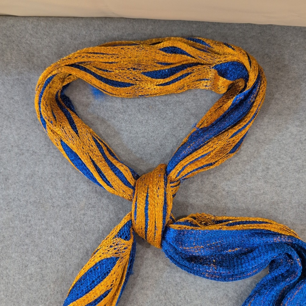 Blue Orange Striped Net Scarf Fringe Sparkle Women Auburn Tigers Colors - Picture 3 of 4